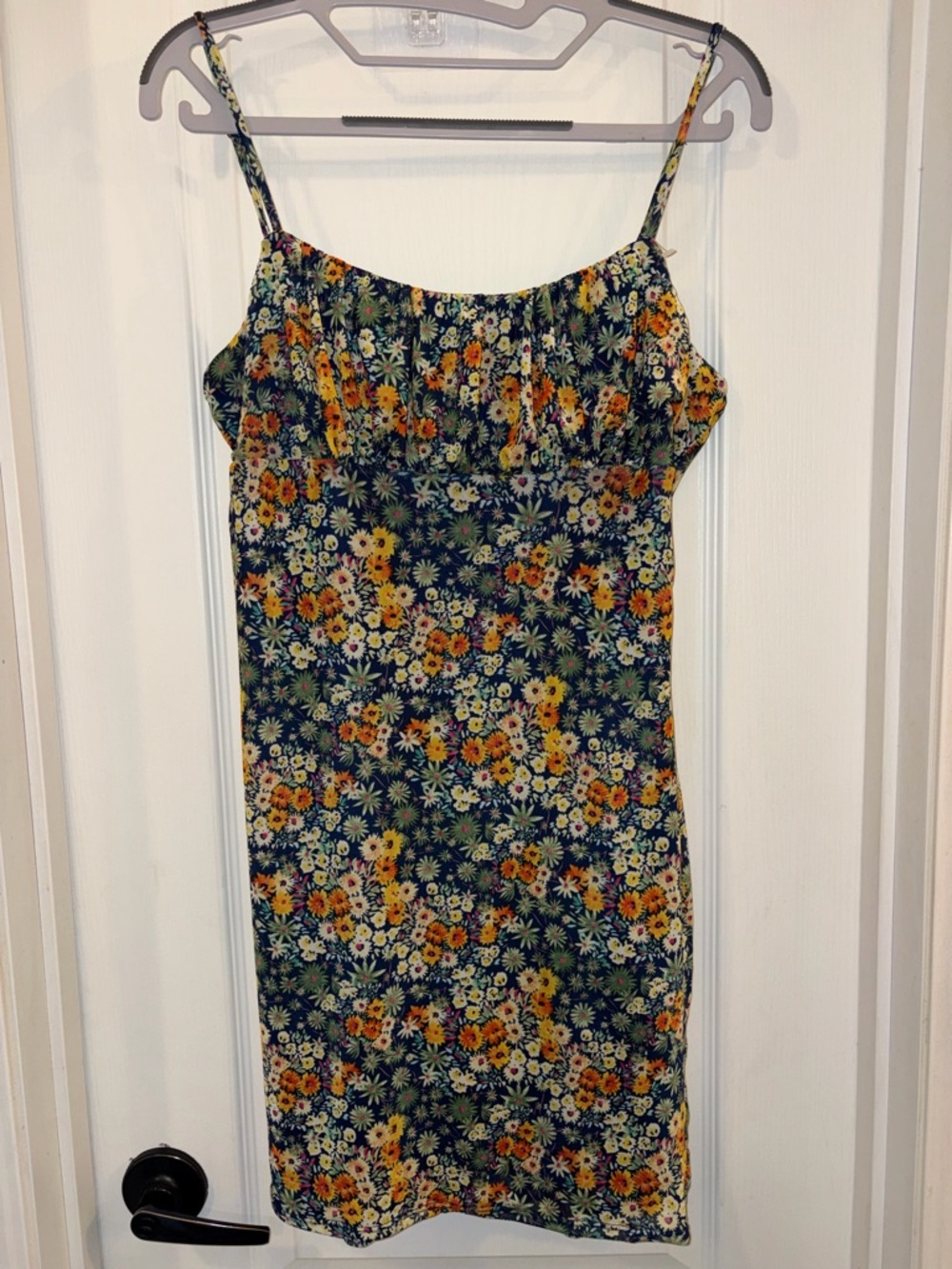 Sadie & Sage Navy Floral Slip Dress with Yellow & Orange Blooms
